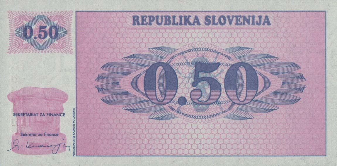 Front of Slovenia p1A: 0.5 Tolar from 1990