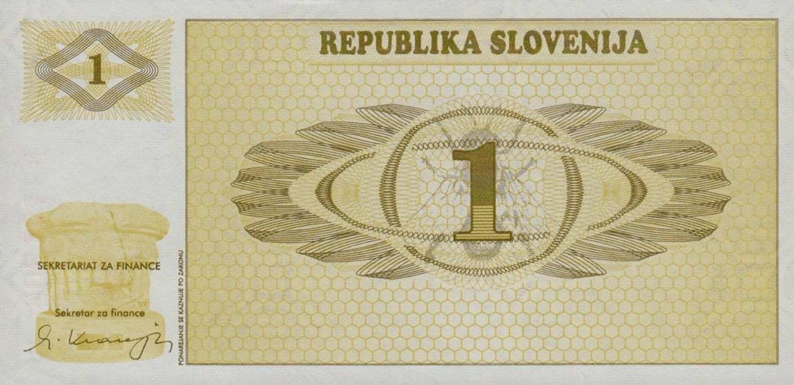 Front of Slovenia p1a: 1 Tolar from 1990