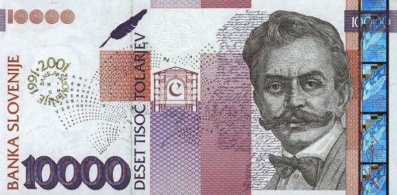 Front of Slovenia p27: 10000 Tolarjev from 2001