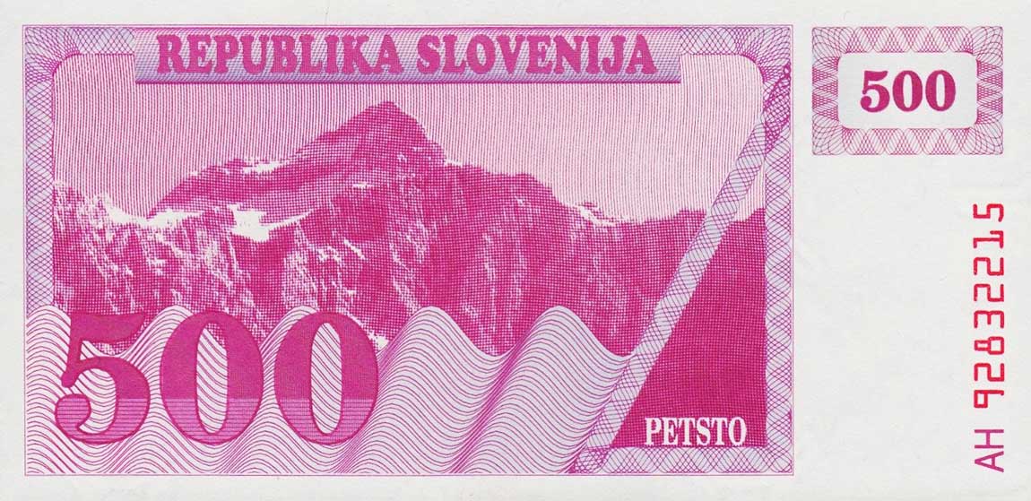 Front of Slovenia p8b: 500 Tolarjev from 1992
