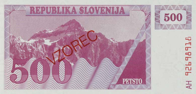 Back of Slovenia p8s1: 500 Tolarjev from 1990