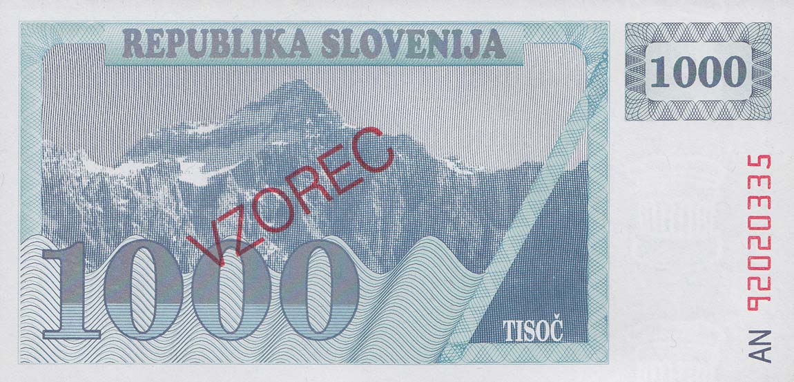 Back of Slovenia p9s1: 1000 Tolarjev from 1991
