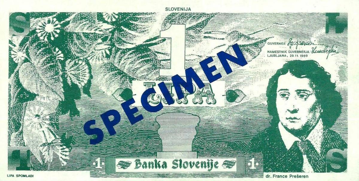 Front of Slovenia pA1s: 1 Lipa from 1989