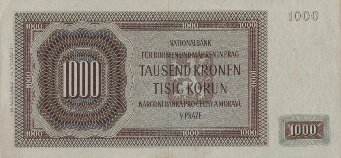 Back of Bohemia and Moravia p13a: 1000 Korun from 1942
