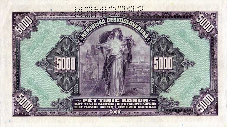 Back of Bohemia and Moravia p16: 5000 Korun from 1943