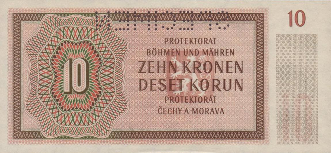 Back of Bohemia and Moravia p8s: 10 Korun from 1942