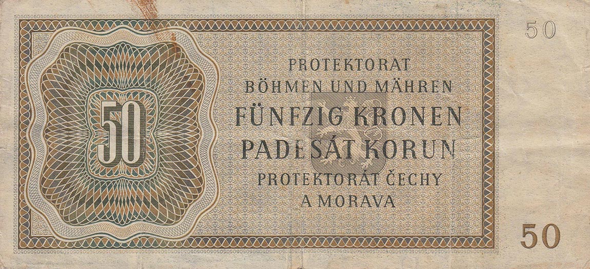 Back of Bohemia and Moravia p10a: 50 Korun from 1944