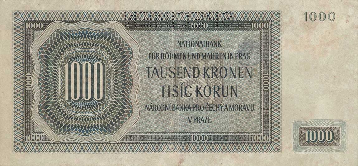 Back of Bohemia and Moravia p13s: 1000 Korun from 1942