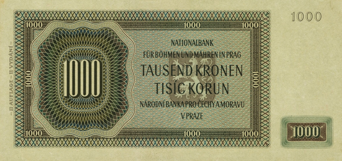 Back of Bohemia and Moravia p15a: 1000 Korun from 1942