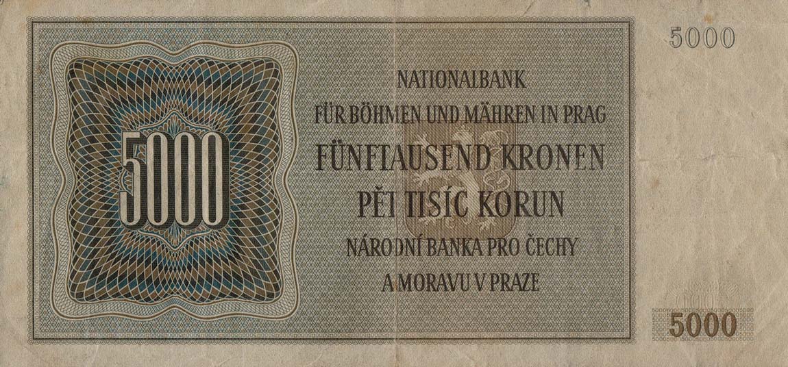 Back of Bohemia and Moravia p17a: 5000 Korun from 1944
