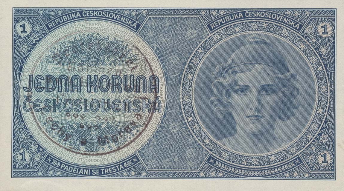 Front of Bohemia and Moravia p1a: 1 Koruna from 1939