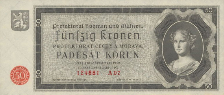 Front of Bohemia and Moravia p5a: 50 Korun from 1940