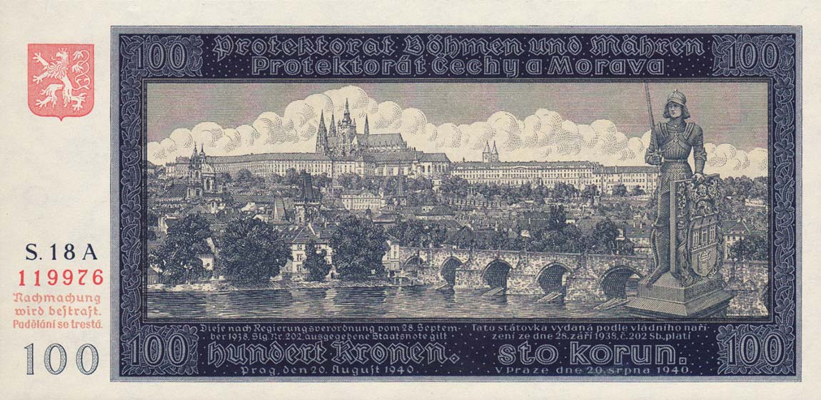 Front of Bohemia and Moravia p6a: 100 Korun from 1940