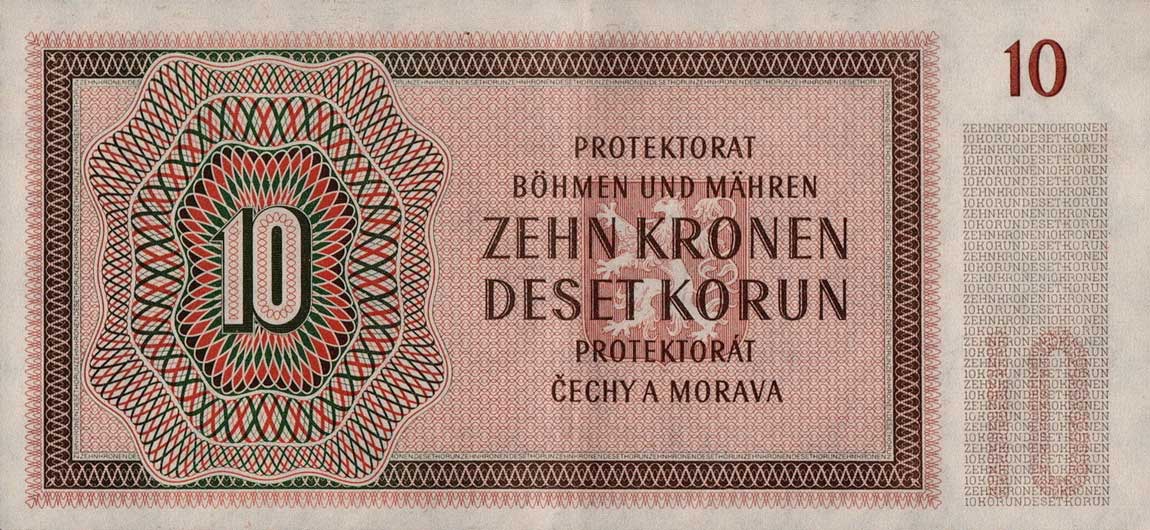 Back of Bohemia and Moravia p8b: 10 Korun from 1942