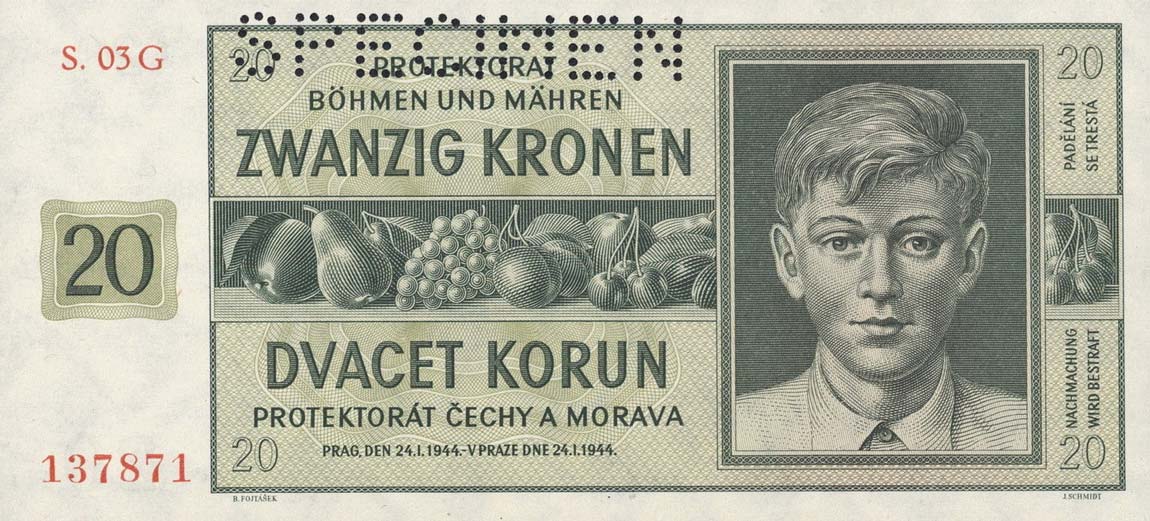 Front of Bohemia and Moravia p9s: 20 Korun from 1944