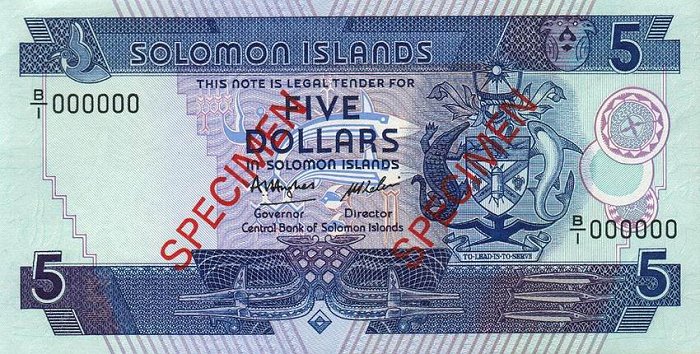 Front of Solomon Islands p14s: 5 Dollars from 1986