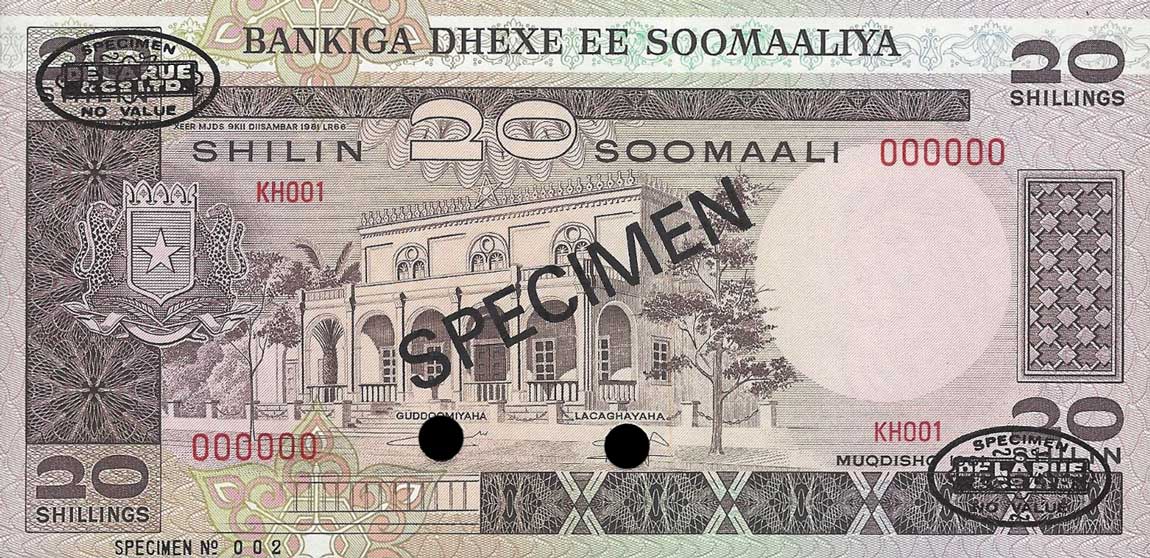 Front of Somalia p29s: 20 Shilin from 1981