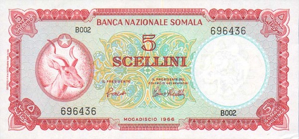 Front of Somalia p5a: 5 Scellini from 1966