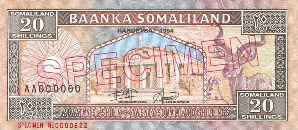 Front of Somaliland p3s: 20 Shillings from 1994