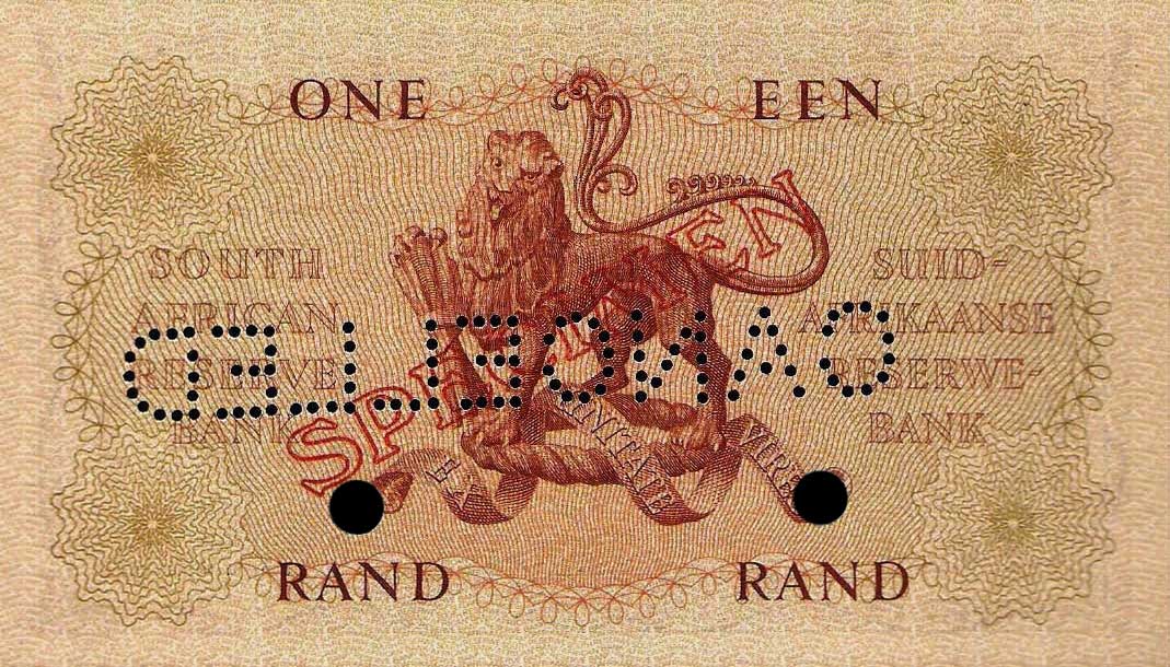 Back of South Africa p103s: 1 Rand from 1961