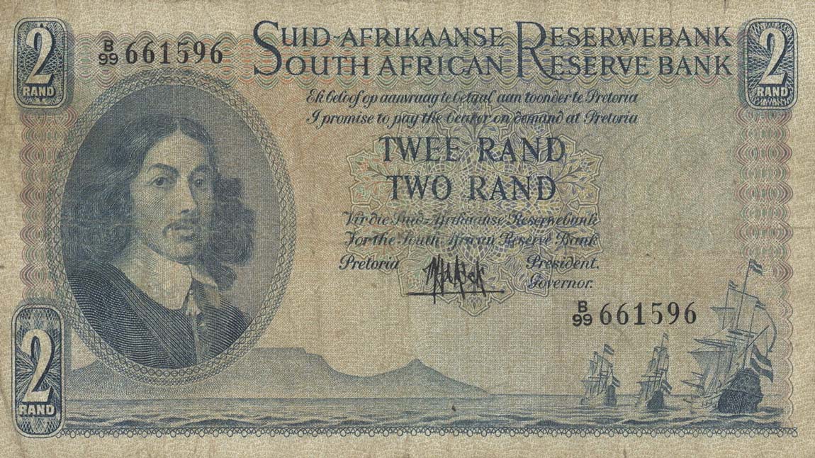 Front of South Africa p105a: 2 Rand from 1961