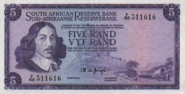 Front of South Africa p111b: 5 Rand from 1967