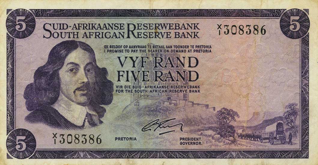 Front of South Africa p112a: 5 Rand from 1966