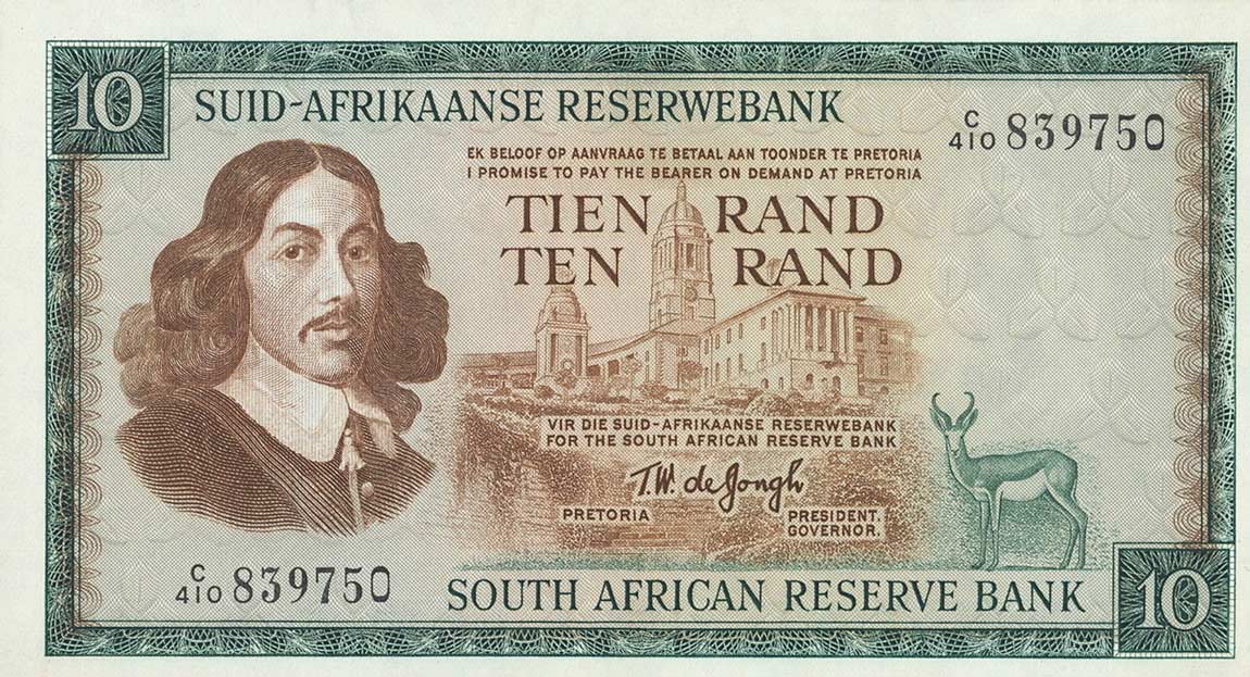 Front of South Africa p114c: 10 Rand from 1975