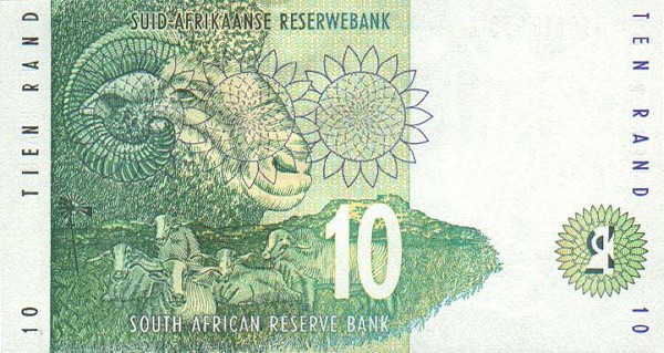Back of South Africa p123a: 10 Rand from 1993