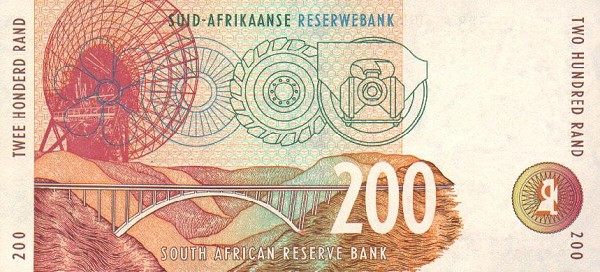 Back of South Africa p127a: 200 Rand from 1994