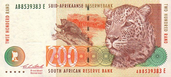 Front of South Africa p127a: 200 Rand from 1994