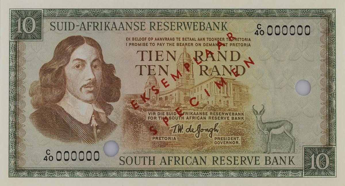 Front of South Africa p114s2: 10 Rand from 1967