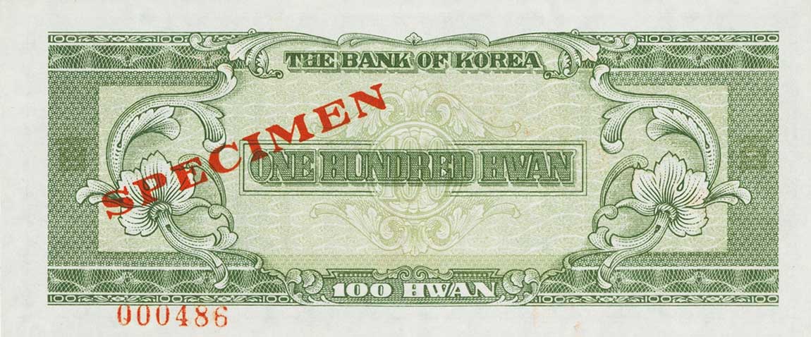 Back of Korea, South p21s: 100 Hwan from 1957