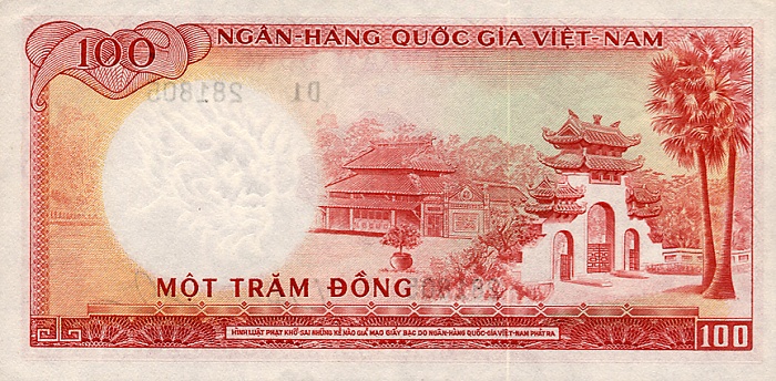 Back of Vietnam, South p19a: 100 Dong from 1966