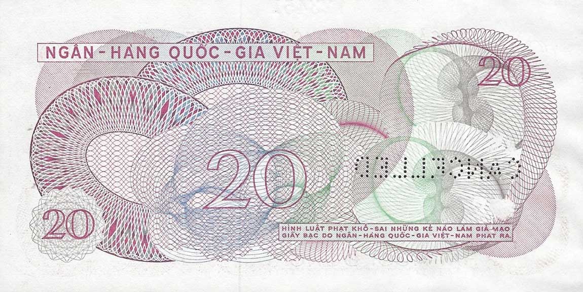 Back of Vietnam, South p24s: 20 Dong from 1969