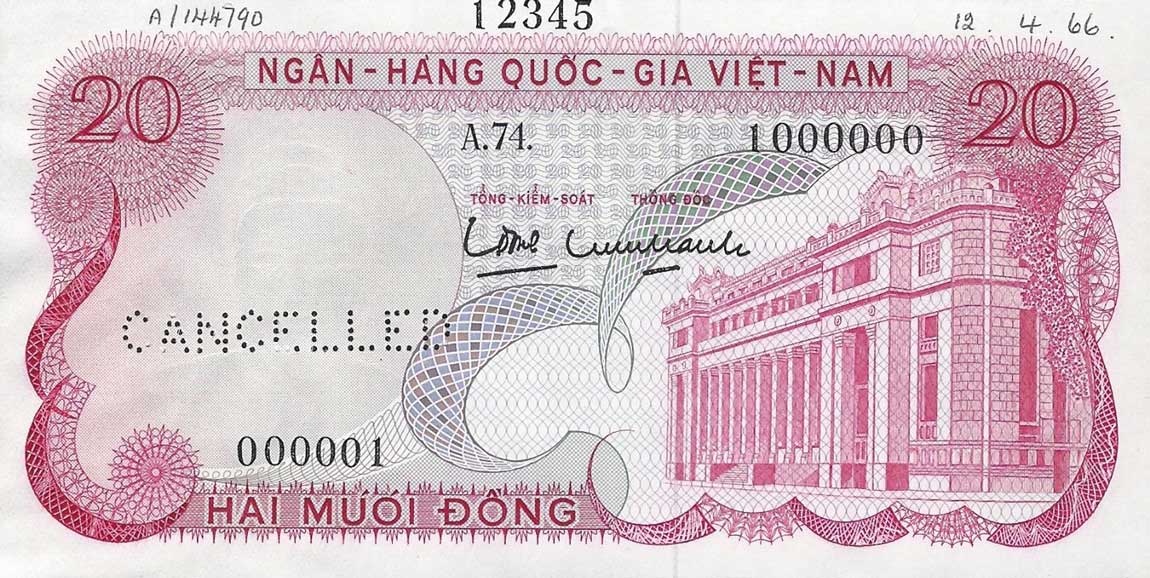 Front of Vietnam, South p24s: 20 Dong from 1969
