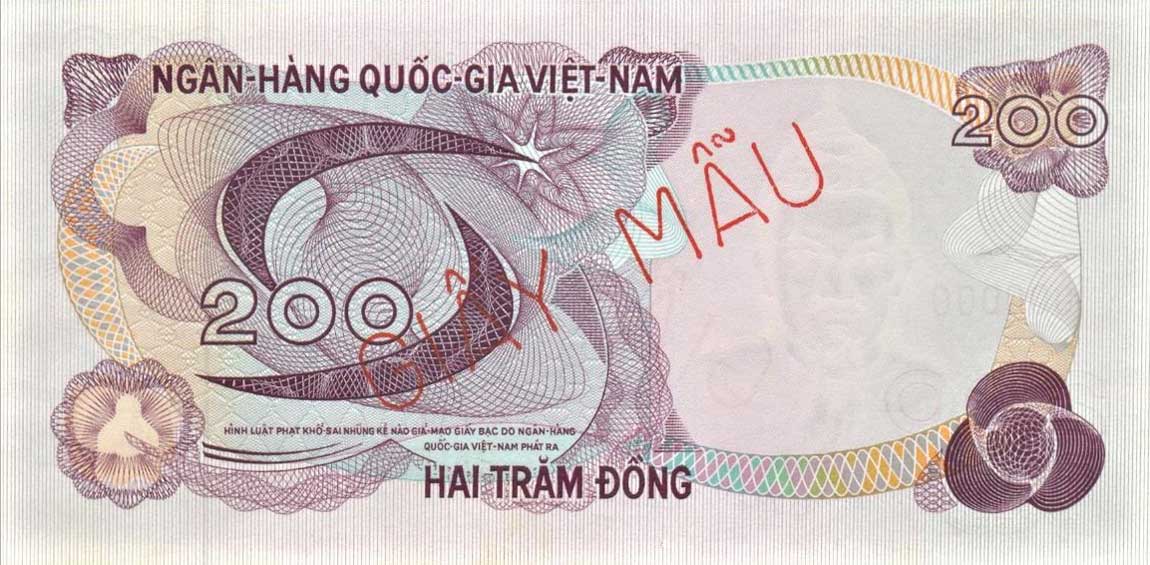 Back of Vietnam, South p27s: 200 Dong from 1970