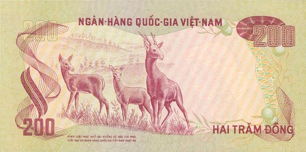 Back of Vietnam, South p32a: 200 Dong from 1972