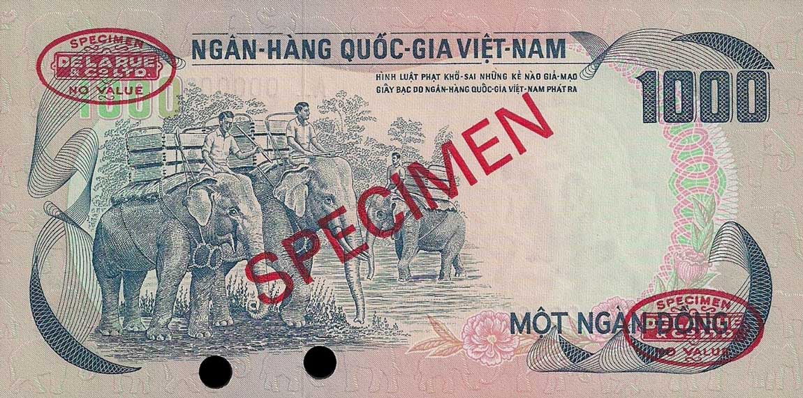 Back of Vietnam, South p34s: 1000 Dong from 1972