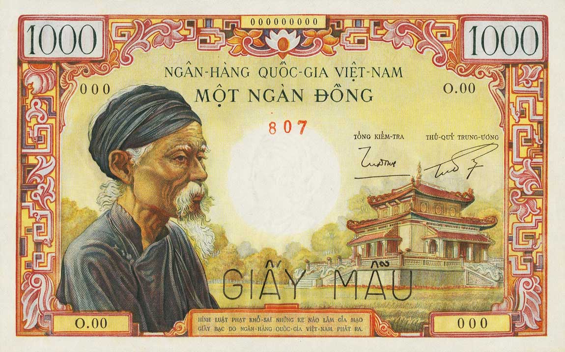 Front of Vietnam, South p4As: 1000 Dong from 1955