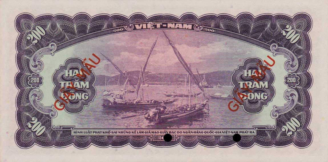 Back of Vietnam, South p9s: 200 Dong from 1958