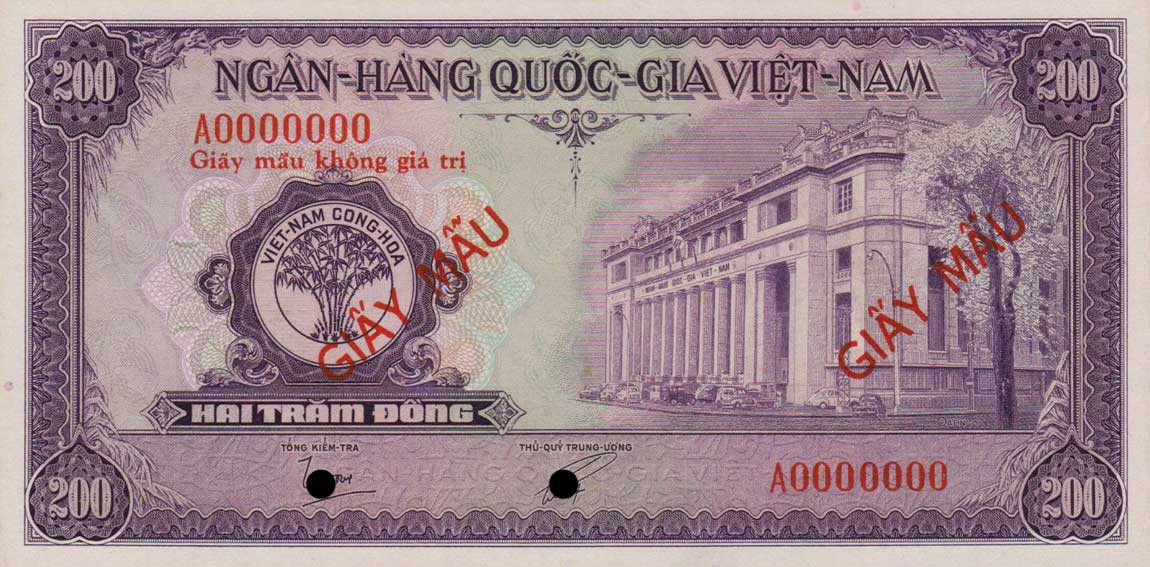 Front of Vietnam, South p9s: 200 Dong from 1958