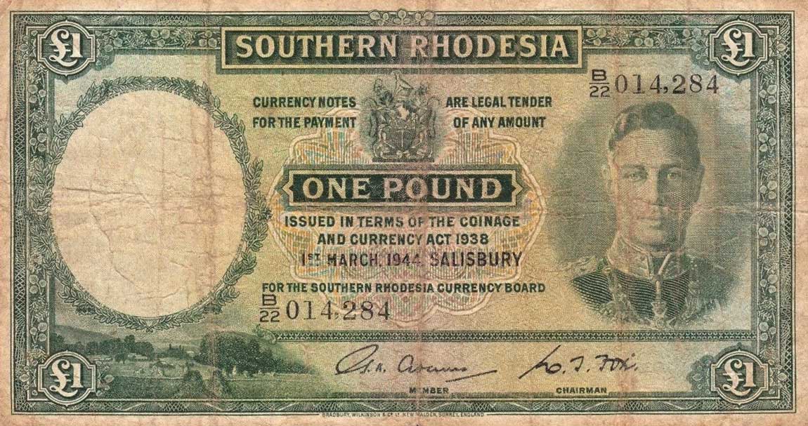 Front of Southern Rhodesia p10b: 1 Pound from 1944