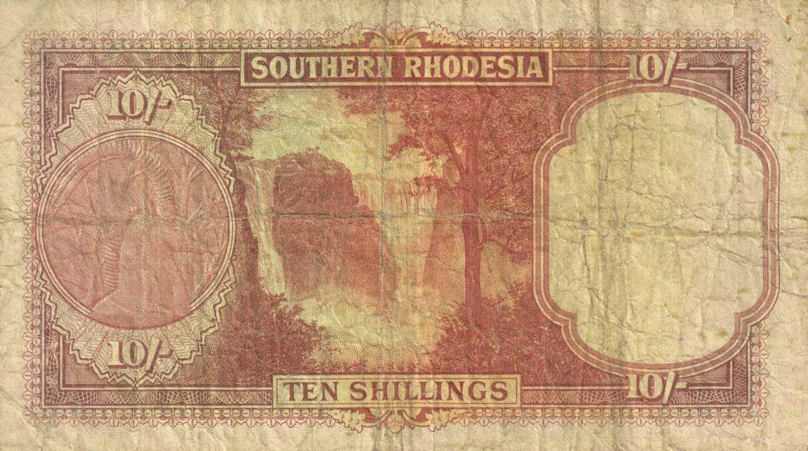 Back of Southern Rhodesia p12a: 10 Shillings from 1952