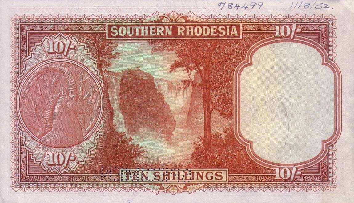Back of Southern Rhodesia p12s: 10 Shillings from 1952