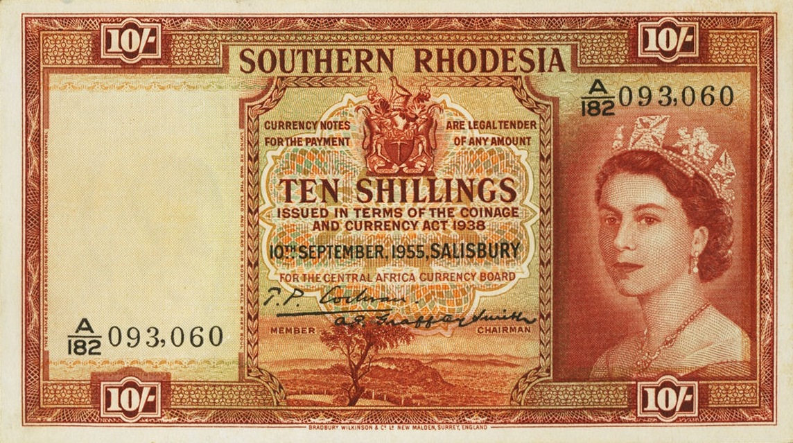 Front of Southern Rhodesia p16: 10 Shillings from 1955