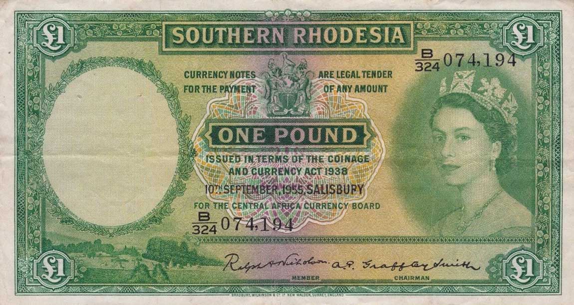 Front of Southern Rhodesia p17a: 1 Pound from 1955