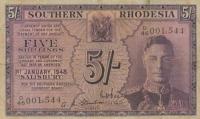 p8b from Southern Rhodesia: 5 Shillings from 1945