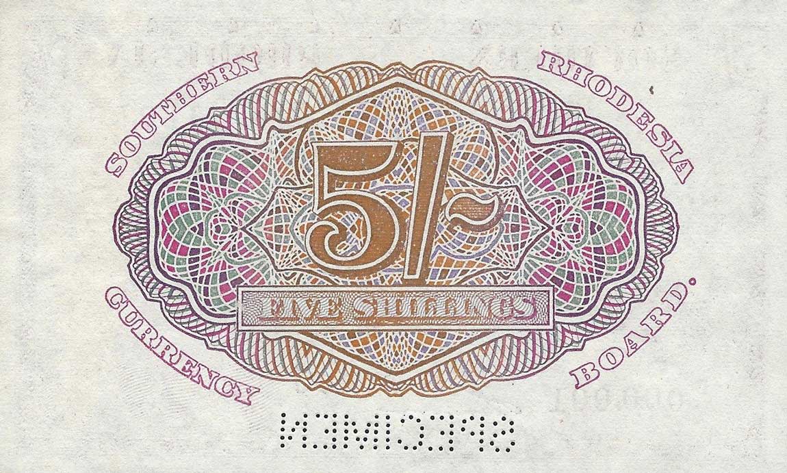 Back of Southern Rhodesia p8s: 5 Shillings from 1943