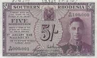 p8s from Southern Rhodesia: 5 Shillings from 1943